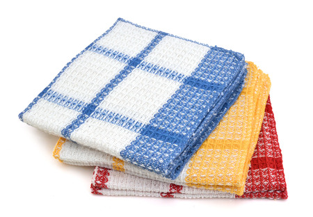 colorful  linen kitchen towels on a white background 