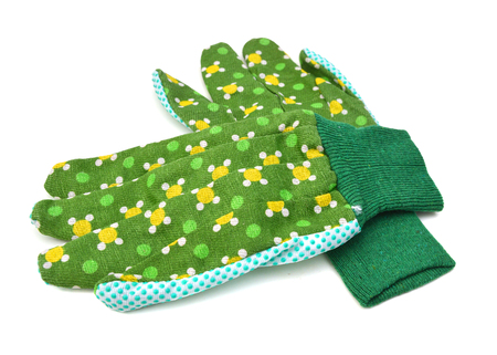 Green gardening work gloves isolated on white background.の写真素材