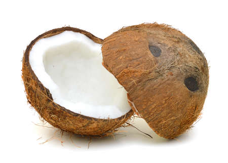 Half of coconut closeup on a white backgroundの写真素材