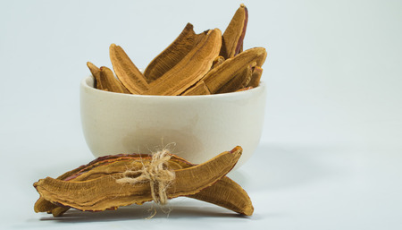 ?Dried Shiitake mushrooms on white backgroundの写真素材