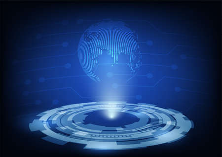 Vector design illustration,abstract background, futuristic technology concept,&#xD;&#xA;World map hologramのイラスト素材