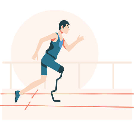 Flat vector illustration in cartoon style, man handicap runnerのイラスト素材