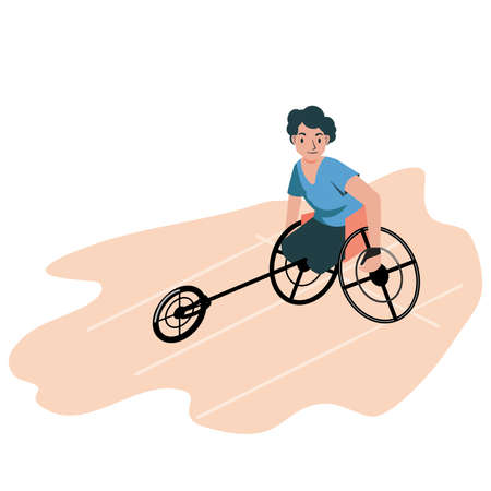 Flat vector illustration in cartoon style, man athlete on wheelchairのイラスト素材