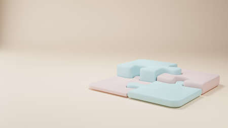3d rendering, 3d illustration, jigsaw puzzle in pastel color toneの写真素材