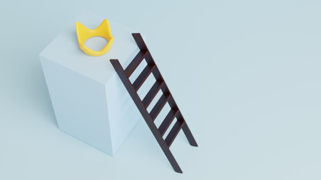 3d rendering, 3d illustration, ladder lean against podium reach to golden crownの写真素材