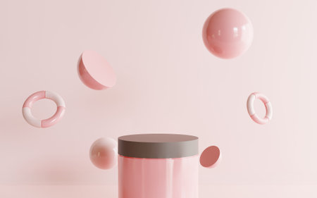 3d rendering, 3d illustration, abstract background, product podium in pink pastel colorの写真素材