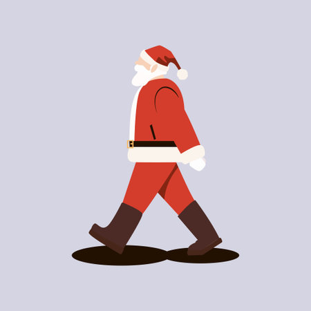 flat cartoon vector, colorful and festive illustration, walking Santa Claus on simple background 
のイラスト素材