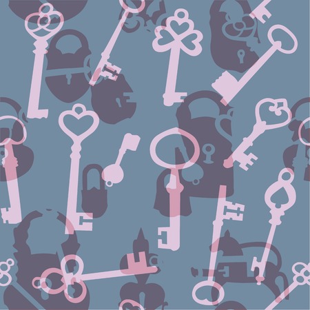 Seamless background made of silhouettes of padlocks and keysのイラスト素材