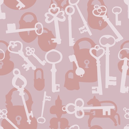 Seamless background made of silhouettes of padlocks and keysのイラスト素材