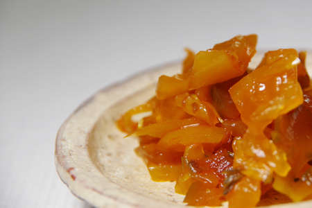 Fukujinzuke on a small plateの写真素材