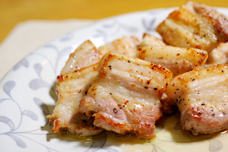Cooked pork belly on the plateの写真素材