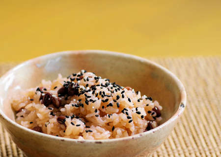 Red rice in a bowlの写真素材