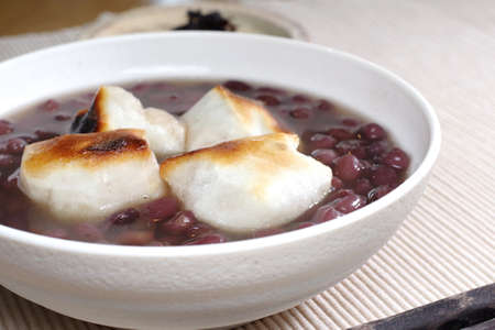 Zenzai, it's sweetly boiled red beans with rice cakeの写真素材