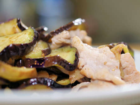 Stir-fried eggplant and porkの写真素材