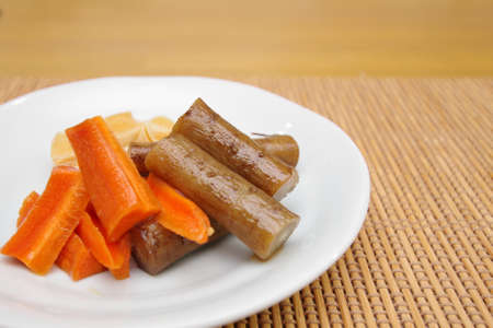 Three kinds of root vegetables pickled in misoの写真素材