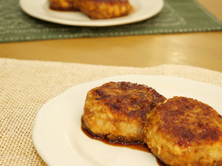 Rubbed lotus root and hampen teriyaki, hamburger steak styleの写真素材