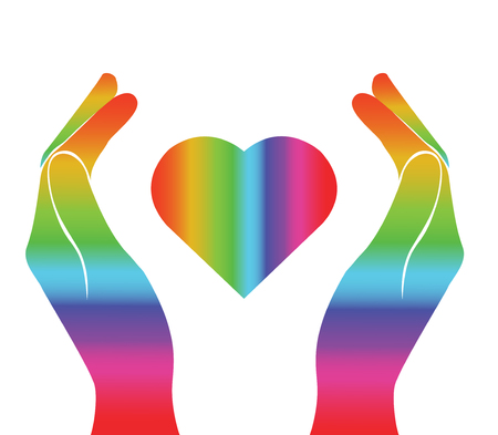 hand hold heart rainbow vectorのイラスト素材