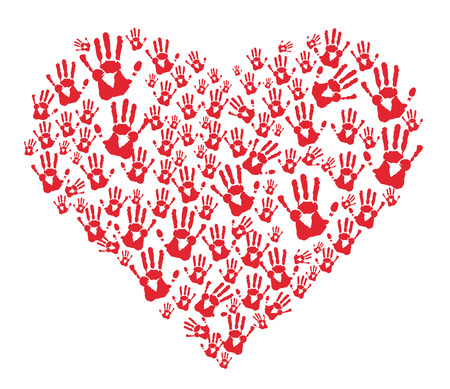 A red hands prints in heart shape vector illustration.のイラスト素材