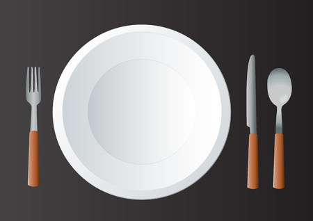 Empty Round Plate with Fork and Knife illustration vectorのイラスト素材