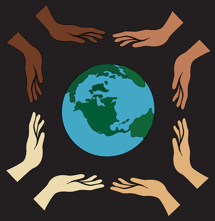 all hands holding world vectorのイラスト素材