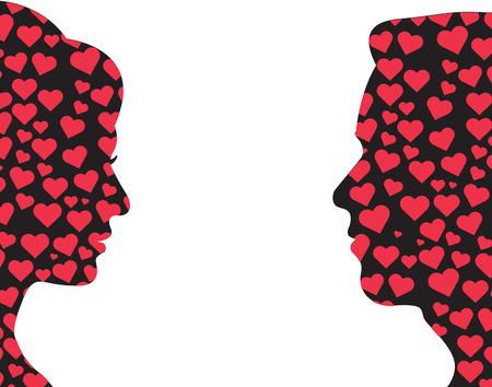 Many hearts in man and woman symbol on a white background.のイラスト素材