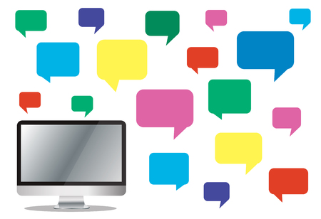 computer with colorful chat box , message box communication patternのイラスト素材