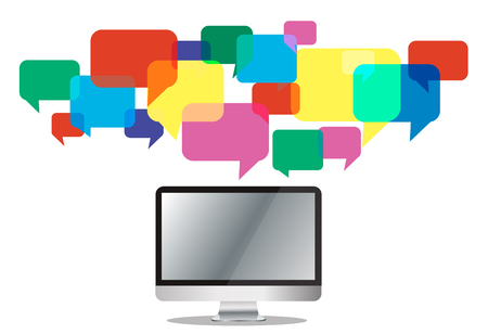 computer with colorful chat box , message box communication patternのイラスト素材