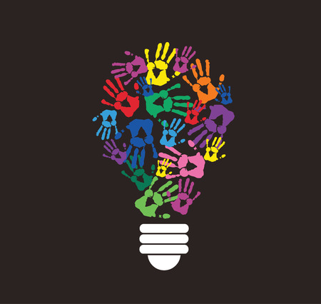 Colorful handprint in lightbulb shape.のイラスト素材