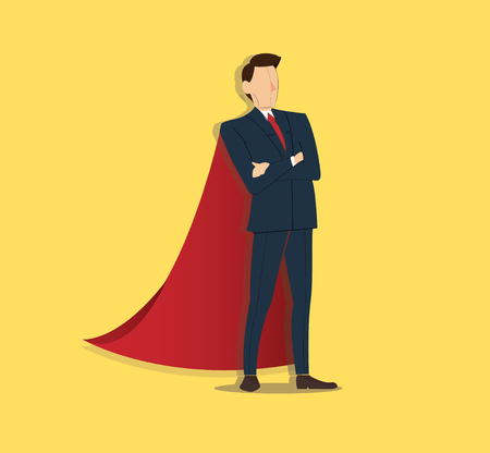 Successful businessman standing with crossed arms and red cape.のイラスト素材