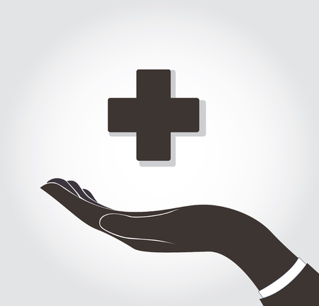 A hand holding medical icon on white background.のイラスト素材