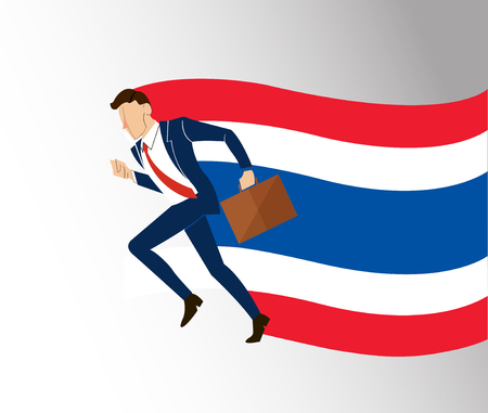 Businessman running Thailand flag backgroundのイラスト素材