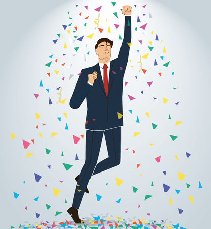 Businessman celebrating a successful achievement. Business concept illustration.のイラスト素材