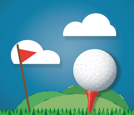 Golf ball on ground island and red flag vectorのイラスト素材