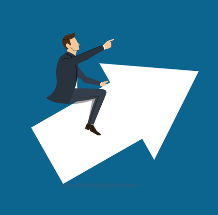 Businessman on arrow icon on blue backgroundのイラスト素材