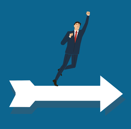 Man in suit standing on arrow; business concept illustration.のイラスト素材