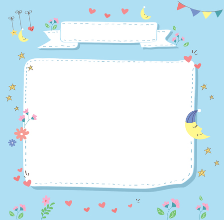 Cute baby shower card with repetitive tiny hearts and flower design borderのイラスト素材