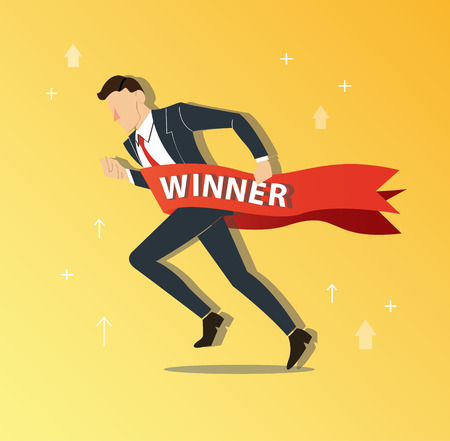 Businessman running to success with a winner banner.のイラスト素材