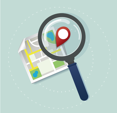 the magnifying glass and pin location icon and map vector, the concept of travelのイラスト素材