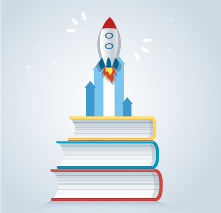 The rocket icon on books icon design vector illustration, education conceptsのイラスト素材