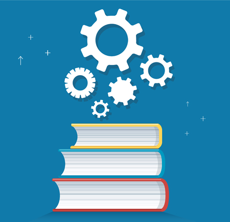 Gears icon on books icon design vector illustration, education conceptsのイラスト素材
