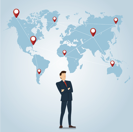 Businessman with pin locations icon and mapのイラスト素材