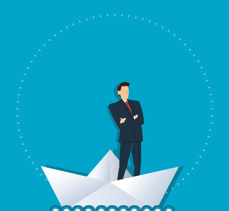 Businessman standing with cross arms on a paper boatのイラスト素材