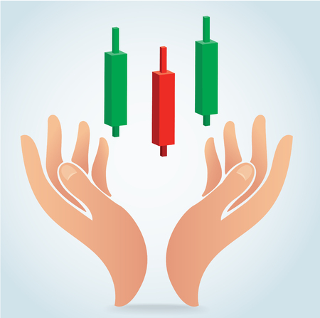 Hand holding candle stick graph chart of stock market vectorのイラスト素材