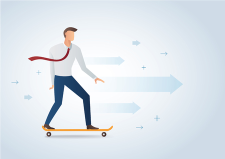 Businessman on skateboard and background vector illustration.のイラスト素材