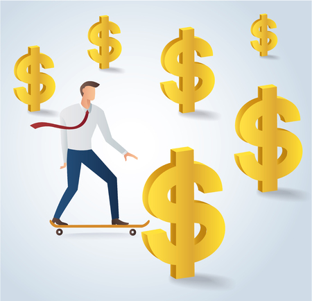 Businessman on skateboard with money icon.のイラスト素材