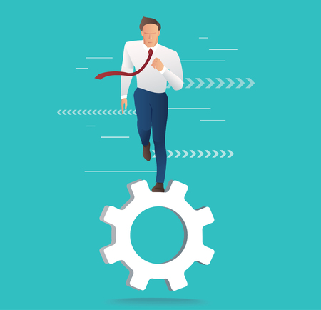 Businessman running on gear icon vector illustration.のイラスト素材