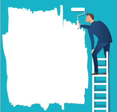 A man on ladder painting with a paint rollerのイラスト素材