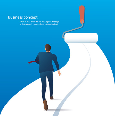 businessman running on the road painting with a paint roller vector. business concept illustrationのイラスト素材