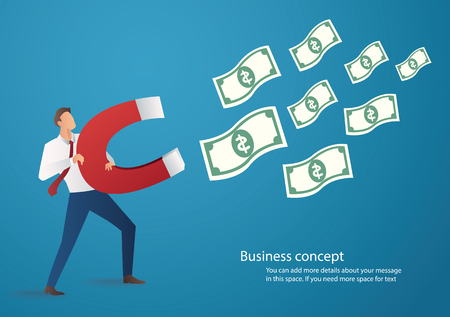 business concept. businessman attracting money icon with a large magnet vector illustrationのイラスト素材