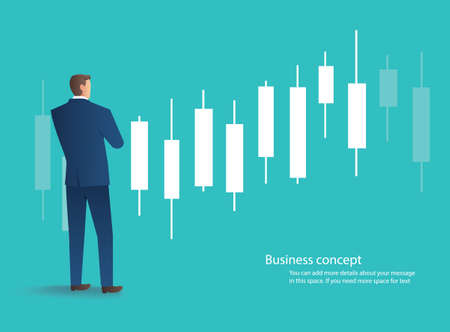 businessman standing with candlestick chart background, concept of stock market, vector illustrationのイラスト素材